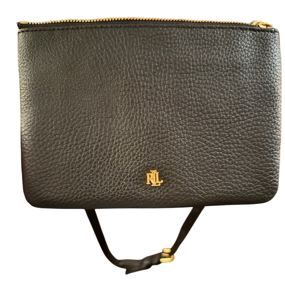 Lauren Ralph Lauren Crossbody Bag Womens Small Black Excellent Pebbled Gold LRL